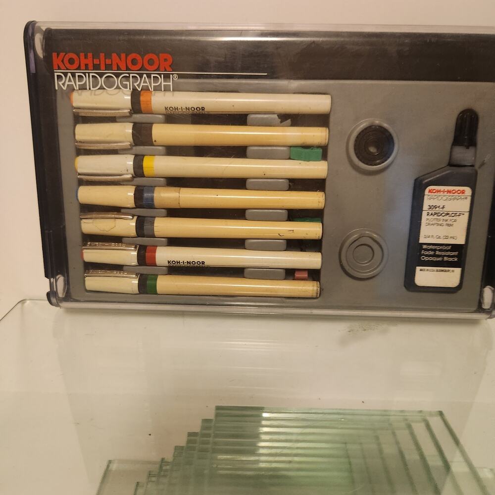 KOH-I-NOOR RAPIDOGRAPH Set 7 Pens, Ink Artist Drawing Graphic Technical  No ink